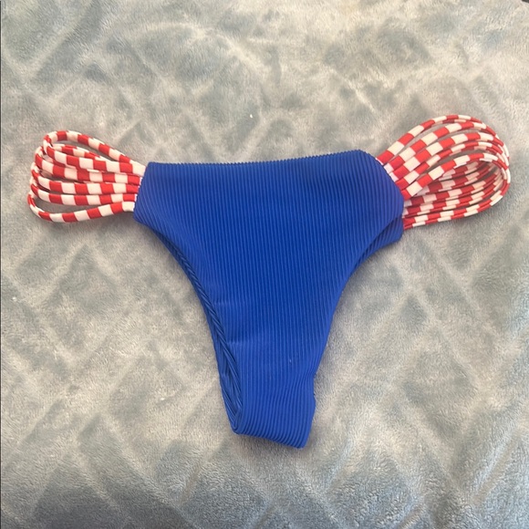 Jypsea Local Vibrant Blue Bikini Bottom with red and white Straps - Picture 1 of 4